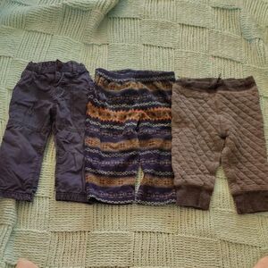 Set of Three Baby Pants in Gray and Multicolor